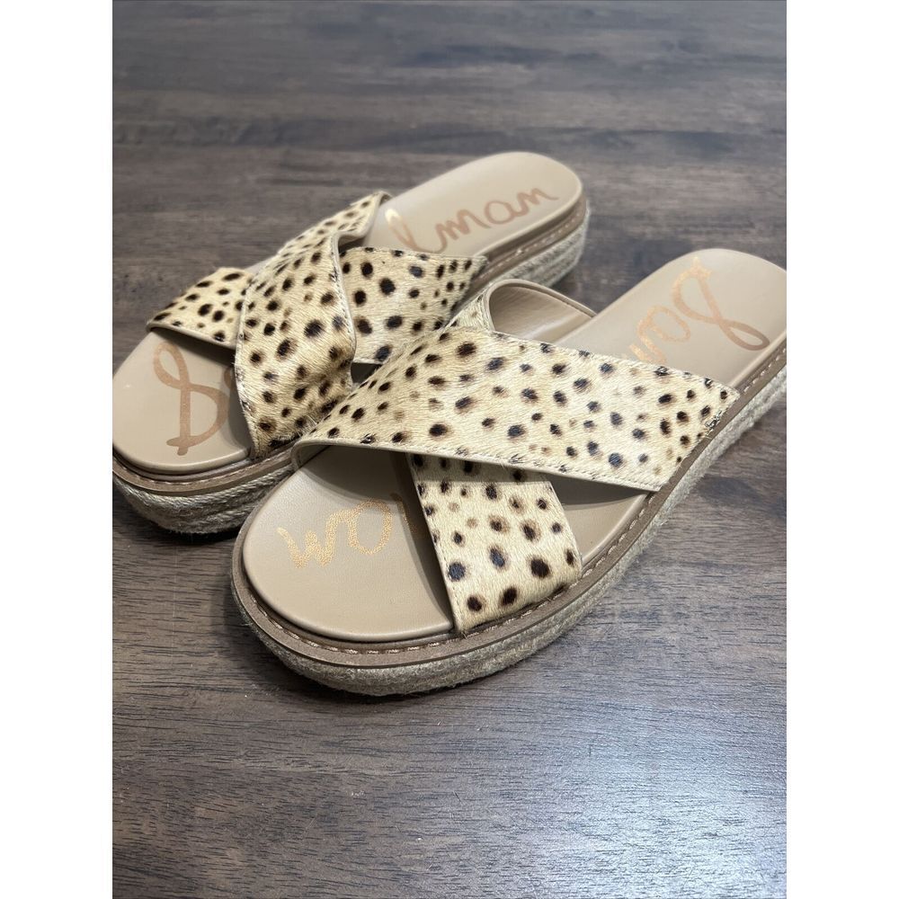 Sam Edelman Animal  Cheetah Print Fur Texture Platform Slide‎ Sandal Shoes 10